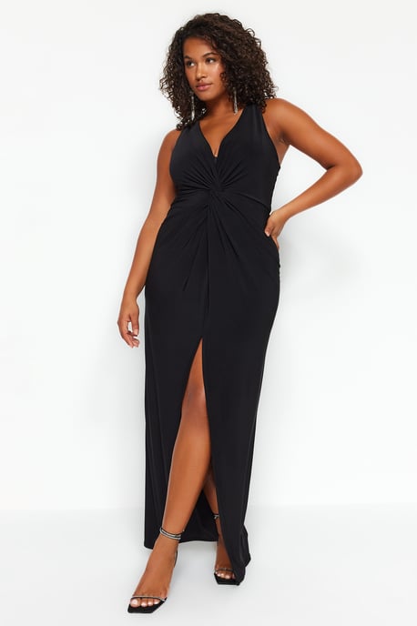 Trendyol Curve Dam Svart Enfärgad Midi Ärmlös Elegant/Kväll Rak Plus size Klänning - Image 2
