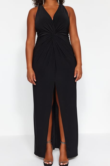 Trendyol Curve Dam Svart Enfärgad Midi Ärmlös Elegant/Kväll Rak Plus size Klänning - Image 3