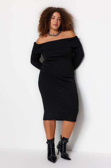Trendyol Curve Dam Svart Enfärgad Midi Lång Kväll / Vardag Bodycon Plus size Klänning - Image 2