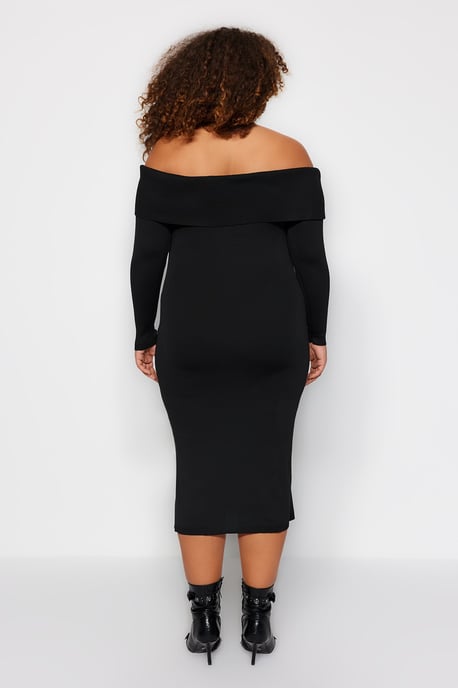 Trendyol Curve Dam Svart Enfärgad Midi Lång Kväll / Vardag Bodycon Plus size Klänning - Image 4