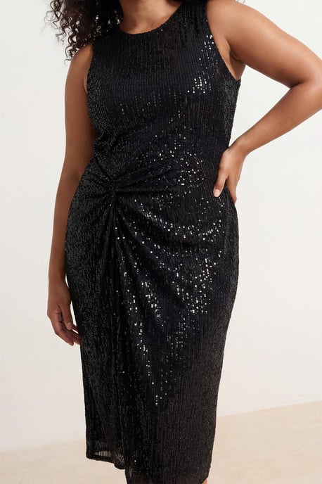 Trendyol Curve Dam Svart Enfärgad Midi Ärmlös Elegant/Kväll Rak Plus size Klänning - Image 3