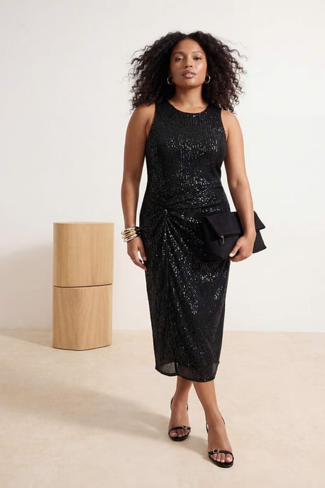 Trendyol Curve Dam Svart Enfärgad Midi Ärmlös Elegant/Kväll Rak Plus size Klänning - Image 6