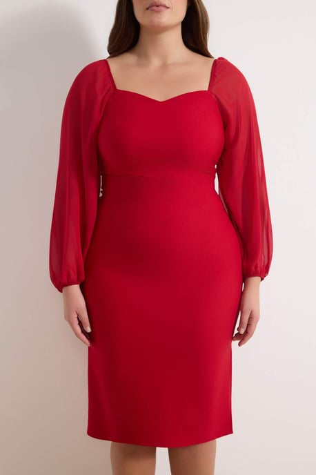 Trendyol Curve Dam Röd Enfärgad Midi Lång Elegant/Kväll Bodycon Plus size Klänning - Image 2