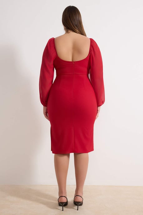 Trendyol Curve Dam Röd Enfärgad Midi Lång Elegant/Kväll Bodycon Plus size Klänning - Image 3