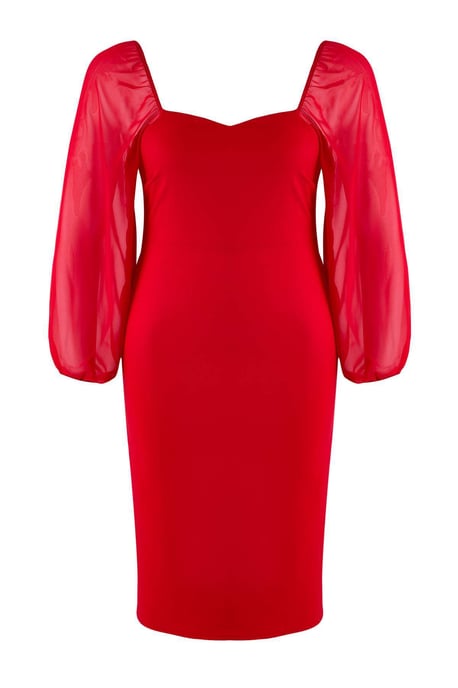 Trendyol Curve Dam Röd Enfärgad Midi Lång Elegant/Kväll Bodycon Plus size Klänning - Image 4