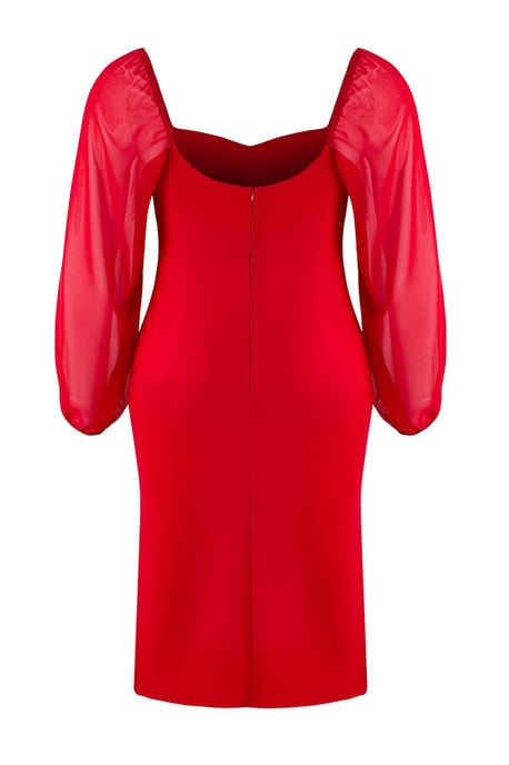 Trendyol Curve Dam Röd Enfärgad Midi Lång Elegant/Kväll Bodycon Plus size Klänning - Image 5