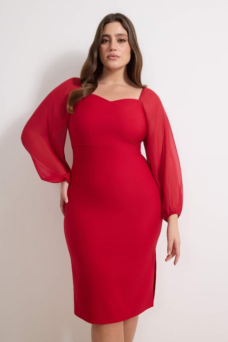 Trendyol Curve Dam Röd Enfärgad Midi Lång Elegant/Kväll Bodycon Plus size Klänning - Image 6