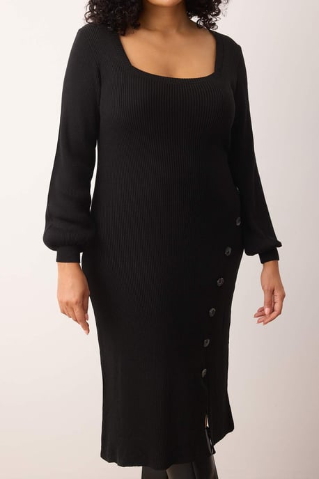 Trendyol Curve Dam Svart Enfärgad Midi Lång Casual Bodycon Plus size Klänning - Image 2