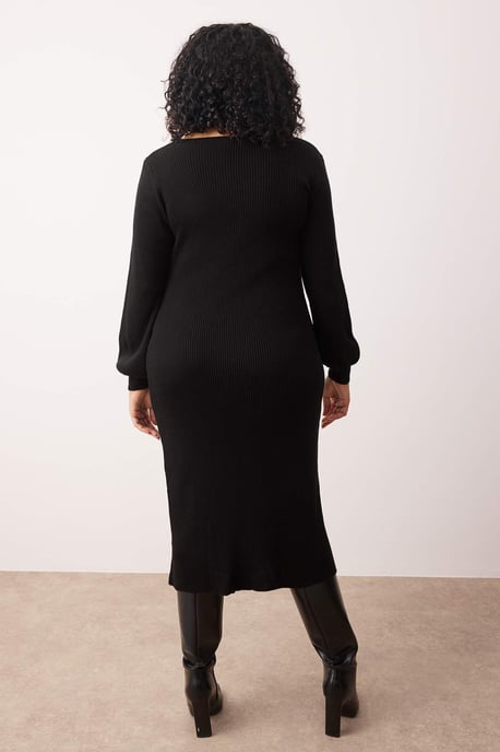 Trendyol Curve Dam Svart Enfärgad Midi Lång Casual Bodycon Plus size Klänning - Image 3