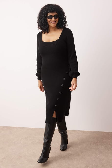 Trendyol Curve Dam Svart Enfärgad Midi Lång Casual Bodycon Plus size Klänning - Image 6