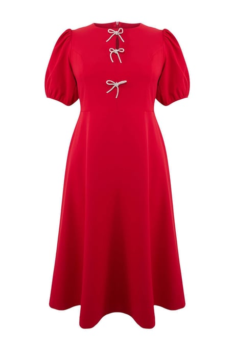 Trendyol Curve Dam Röd Enfärgad Midi Kort Elegant/Kväll Skater Plus size Klänning - Image 2