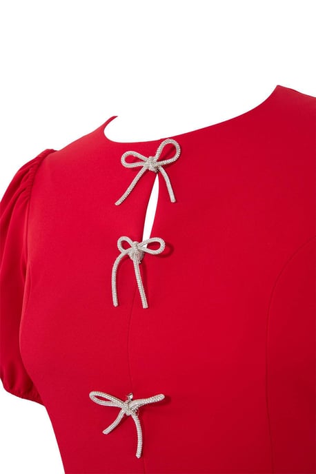 Trendyol Curve Dam Röd Enfärgad Midi Kort Elegant/Kväll Skater Plus size Klänning - Image 3
