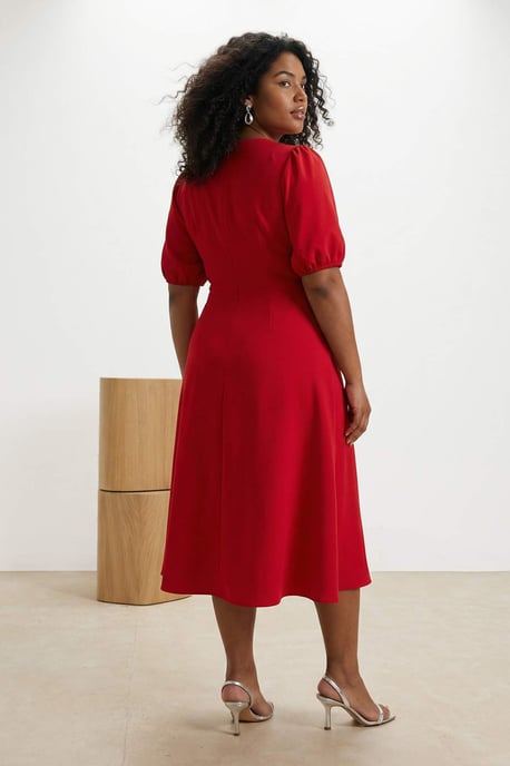 Trendyol Curve Dam Röd Enfärgad Midi Kort Elegant/Kväll Skater Plus size Klänning - Image 5