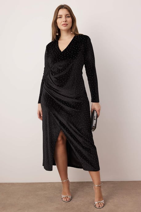 Trendyol Curve Dam Svart Enfärgad Midi Lång Fest A-linje Plus size Klänning - Image 2