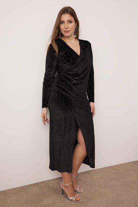 Trendyol Curve Dam Svart Enfärgad Midi Lång Fest A-linje Plus size Klänning - Image 3