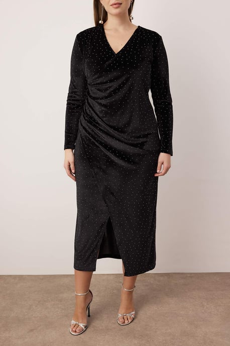 Trendyol Curve Dam Svart Enfärgad Midi Lång Fest A-linje Plus size Klänning - Image 4