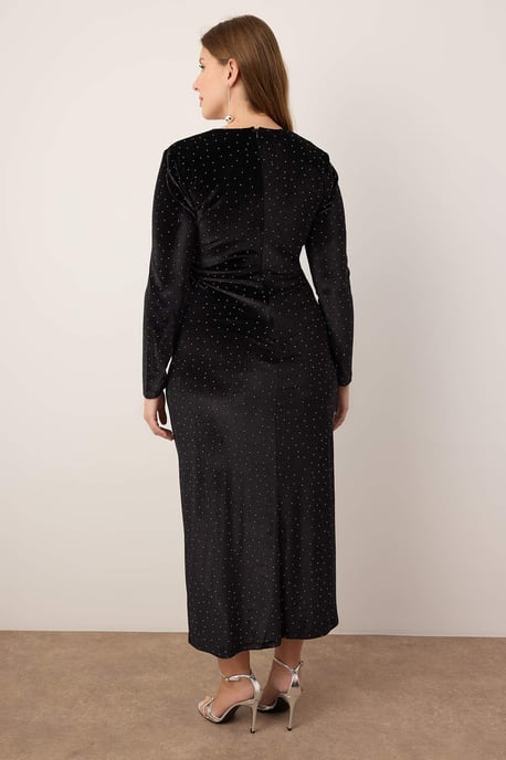 Trendyol Curve Dam Svart Enfärgad Midi Lång Fest A-linje Plus size Klänning - Image 5