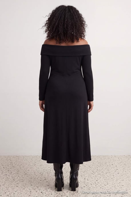 Trendyol Curve Dam Svart Enfärgad Midi Lång A-linje Plus size Klänning - Image 4
