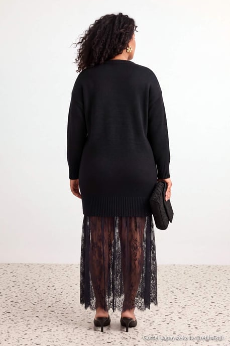 Trendyol Curve Dam Svart Enfärgad Midi Trekvartsärm A-linje Plus size Klänning - Image 2