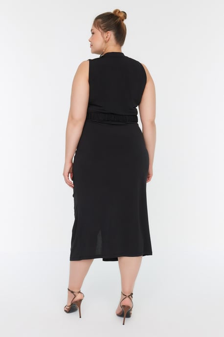 Trendyol Curve Dam Svart Enfärgad Midi Ärmlös Elegant/Kväll Bodycon Plus size Klänning - Image 5