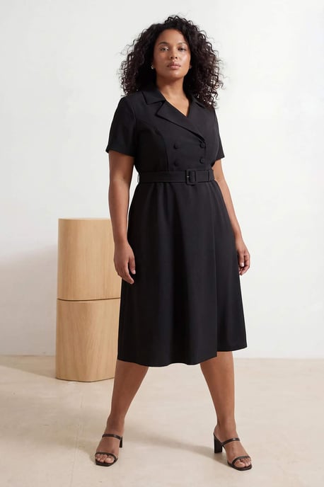 Trendyol Curve Dam Svart Enfärgad Midi Kort Elegant/Kväll A-linje Plus size Klänning - Image 6