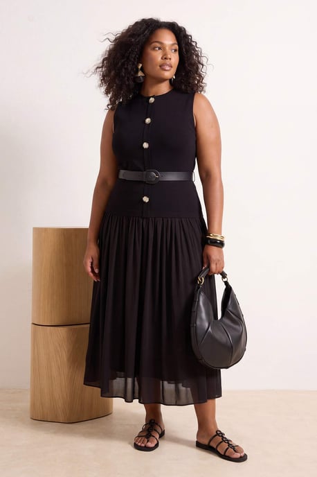 Trendyol Curve Dam Svart Enfärgad Midi Ärmlös Business A-linje Plus size Klänning - Image 2