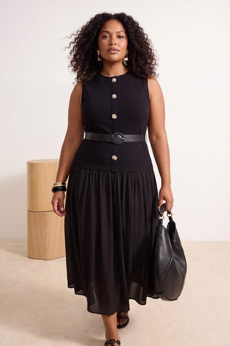 Trendyol Curve Dam Svart Enfärgad Midi Ärmlös Business A-linje Plus size Klänning - Image 6