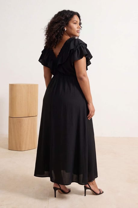 Trendyol Curve Dam Svart Enfärgad Midi Ärmlös Casual A-linje Plus size Klänning - Image 6