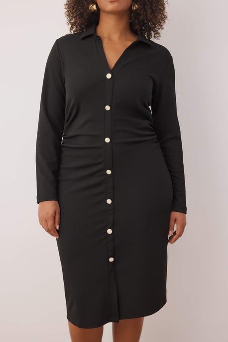 Trendyol Curve Dam Svart Enfärgad Midi Lång Casual Rak Plus size Klänning - Image 2