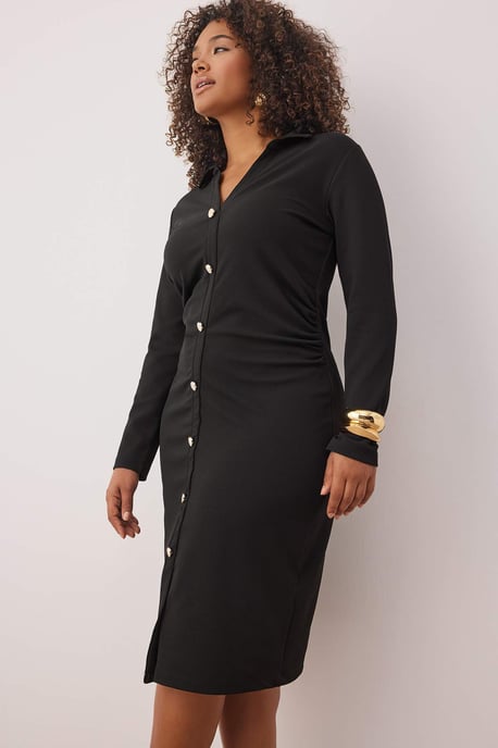 Trendyol Curve Dam Svart Enfärgad Midi Lång Casual Rak Plus size Klänning - Image 6