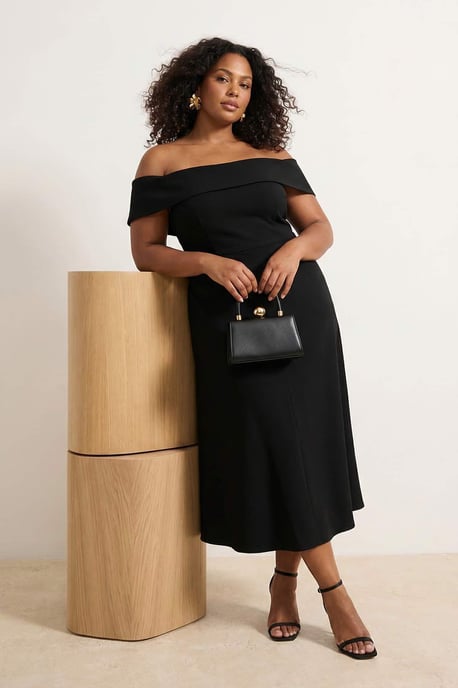 Trendyol Curve Dam Svart Enfärgad Midi Ärmlös Fest Skater Plus size Klänning - Image 2