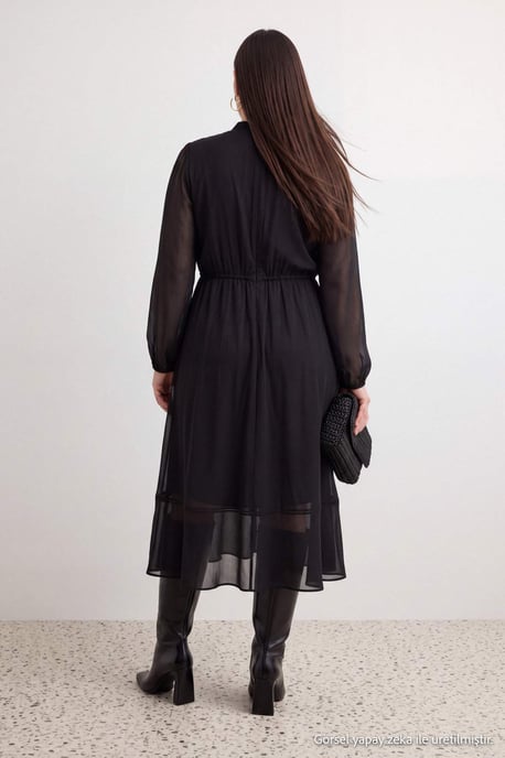 Trendyol Curve Dam Svart Enfärgad Midi Lång A-linje Plus size Klänning - Image 2