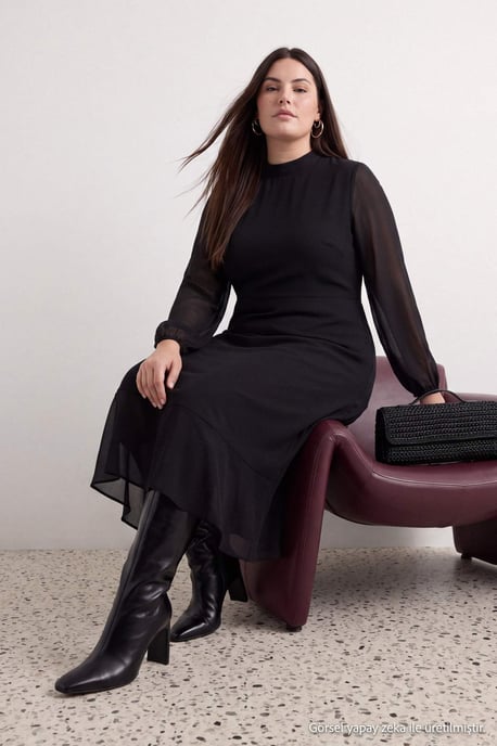 Trendyol Curve Dam Svart Enfärgad Midi Lång A-linje Plus size Klänning - Image 6