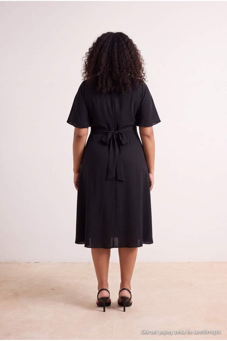 Trendyol Curve Dam Svart Enfärgad Midi Kort Kväll / Vardag A-linje Plus size Klänning - Image 2