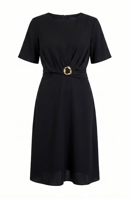 Trendyol Curve Dam Svart Enfärgad Midi Kort Kväll / Vardag A-linje Plus size Klänning - Image 3