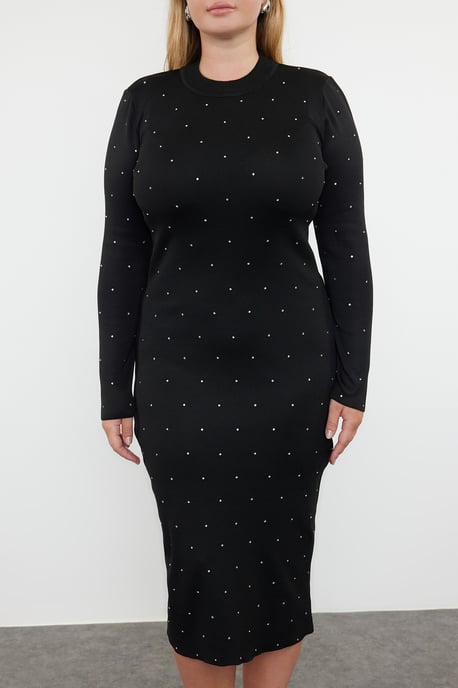 Trendyol Curve Dam Svart Enfärgad Midi Lång Elegant/Kväll Bodycon Plus size Klänning - Image 2