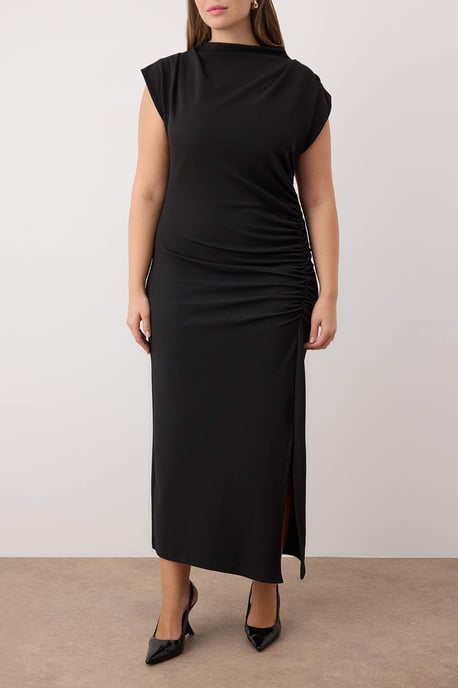Trendyol Curve Dam Svart Enfärgad Midi Ärmlös Fest Bodycon Plus size Klänning - Image 3