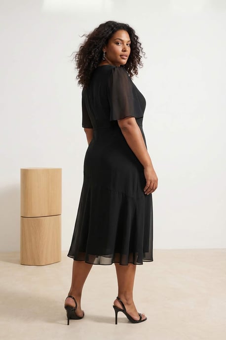 Trendyol Curve Dam Svart Enfärgad Midi Kort Kväll / Vardag Skater Plus size Klänning - Image 6