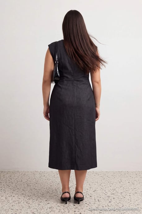 Trendyol Curve Dam Svart Enfärgad Midi Ärmlös A-linje Plus size Klänning - Image 3