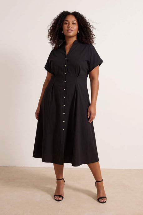 Trendyol Curve Dam Svart Enfärgad Midi Kort Casual A-linje Plus size Klänning - Image 2
