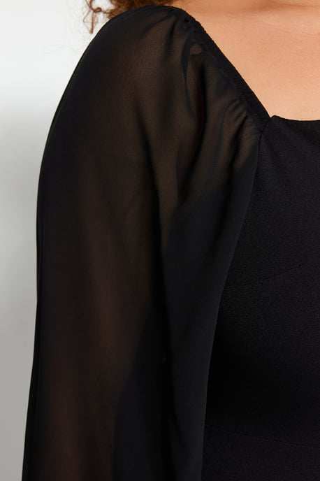 Trendyol Curve Dam Svart Enfärgad Midi Lång Elegant/Kväll Bodycon Plus size Klänning - Image 4