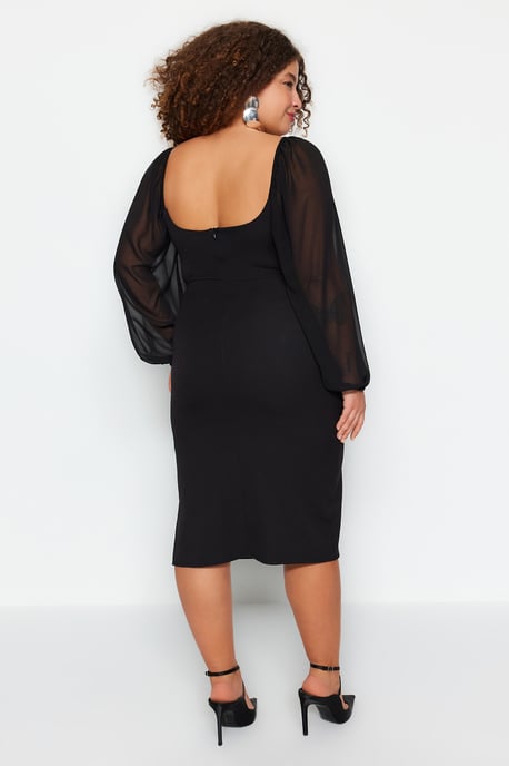 Trendyol Curve Dam Svart Enfärgad Midi Lång Elegant/Kväll Bodycon Plus size Klänning - Image 5