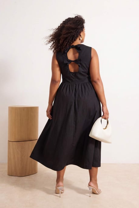Trendyol Curve Dam Svart Enfärgad Midi Ärmlös A-linje Plus size Klänning - Image 2