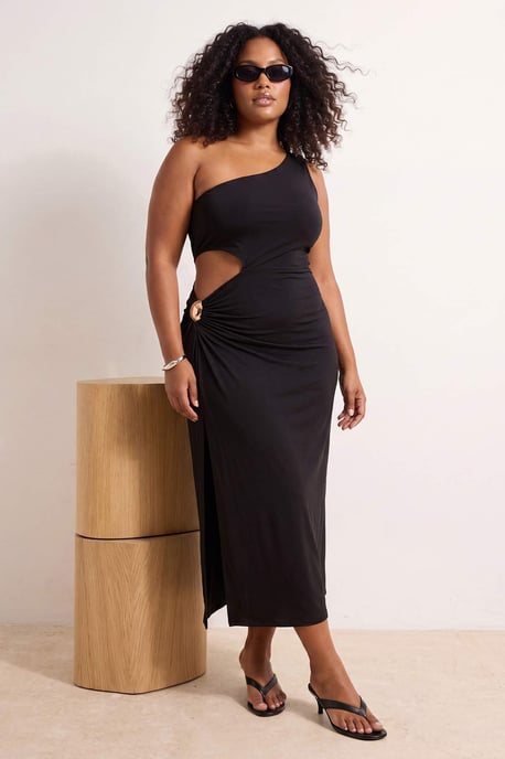 Trendyol Curve Dam Svart Enfärgad Midi Ärmlös Bodycon Plus size Klänning - Image 2
