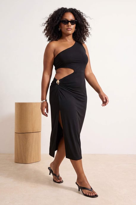 Trendyol Curve Dam Svart Enfärgad Midi Ärmlös Bodycon Plus size Klänning - Image 6