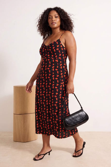 Trendyol Curve Dam Svart Geometriskt mönster Midi Kort A-linje Plus size Klänning - Image 2