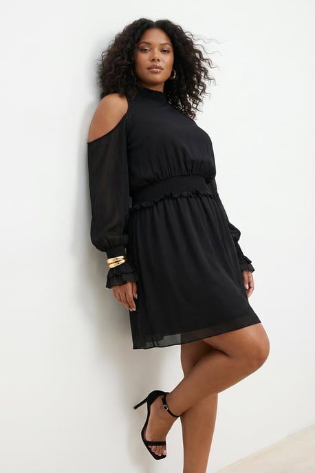 Trendyol Curve Dam Svart Djurmönster Midi Lång Kväll / Vardag A-linje Plus size Klänning - Image 3