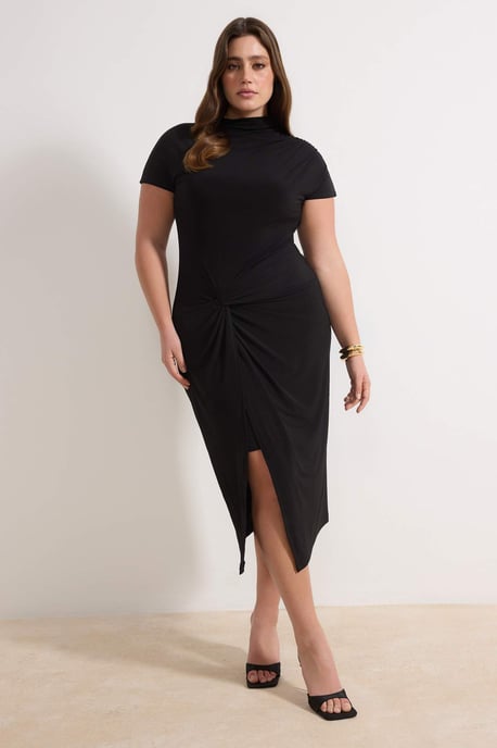 Trendyol Curve Dam Svart Enfärgad Midi Kort Casual Rak Plus size Klänning - Image 1