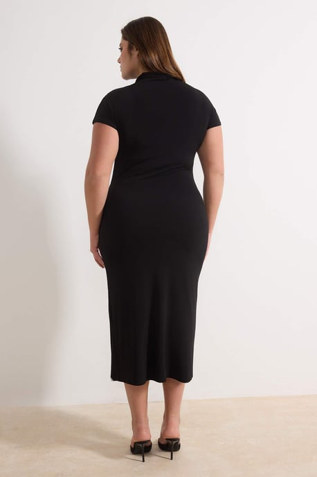Trendyol Curve Dam Svart Enfärgad Midi Kort Casual Rak Plus size Klänning - Image 3