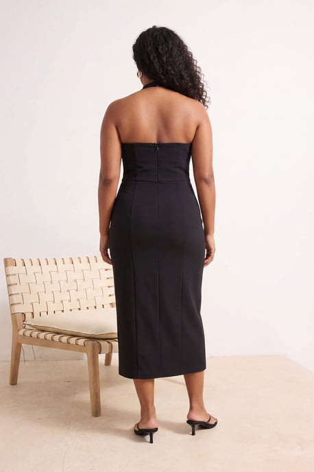 Trendyol Curve Dam Svart Enfärgad Midi Ärmlös Fest Skater Plus size Klänning - Image 3